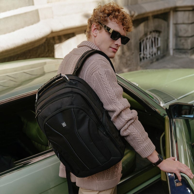 LEVEL8 Laptop Backpack, Work Backpack for Men Women, Travel Computer Bag for Business Fits 15.6" Laptop and Notebook - Black - Image 3